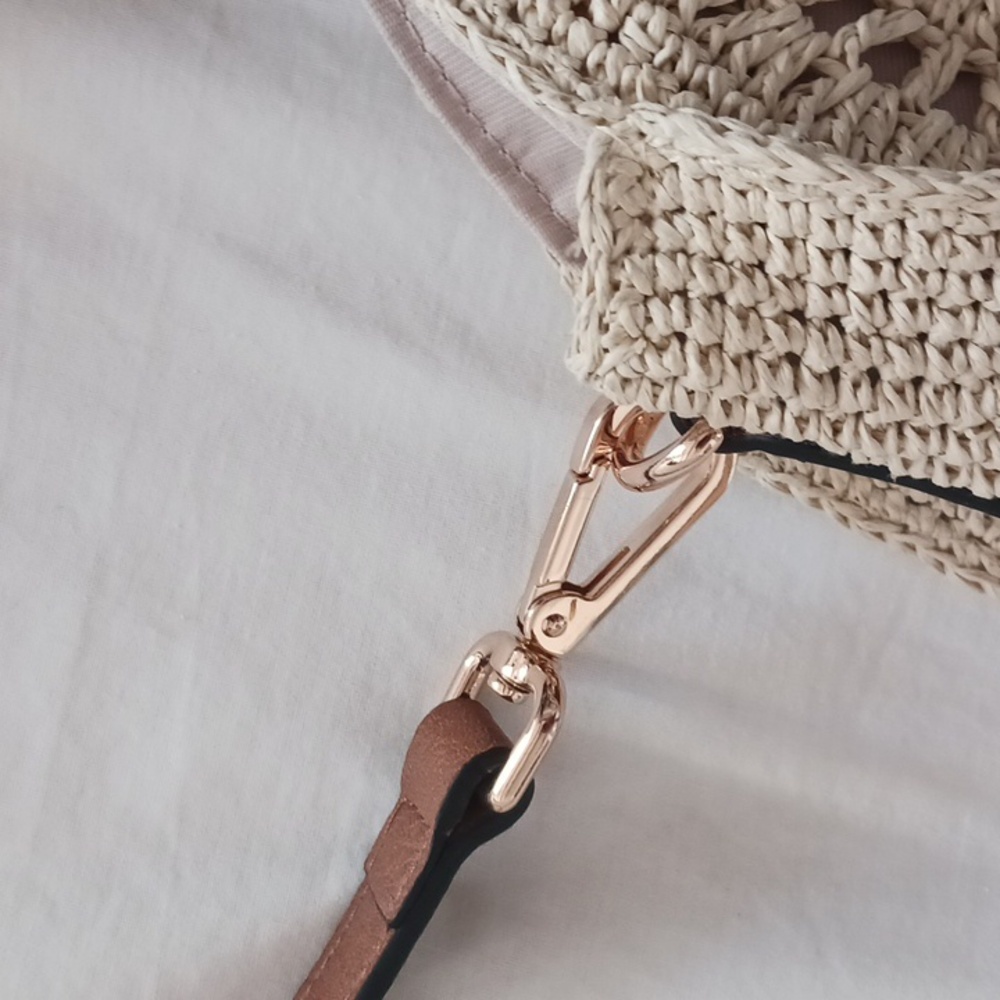 LC Lauren Conrad Cream Woven Round Shoulder Bag with Brown Straps - Picture 3 of 3